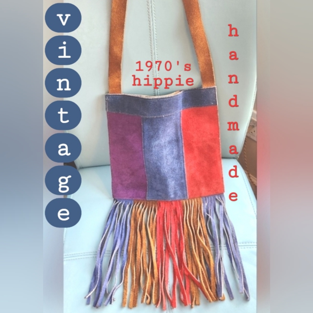 70's MOD Patchwork Suede Fringe Shoulder Bag Crossbody Hippie Vintage Purse EUVC